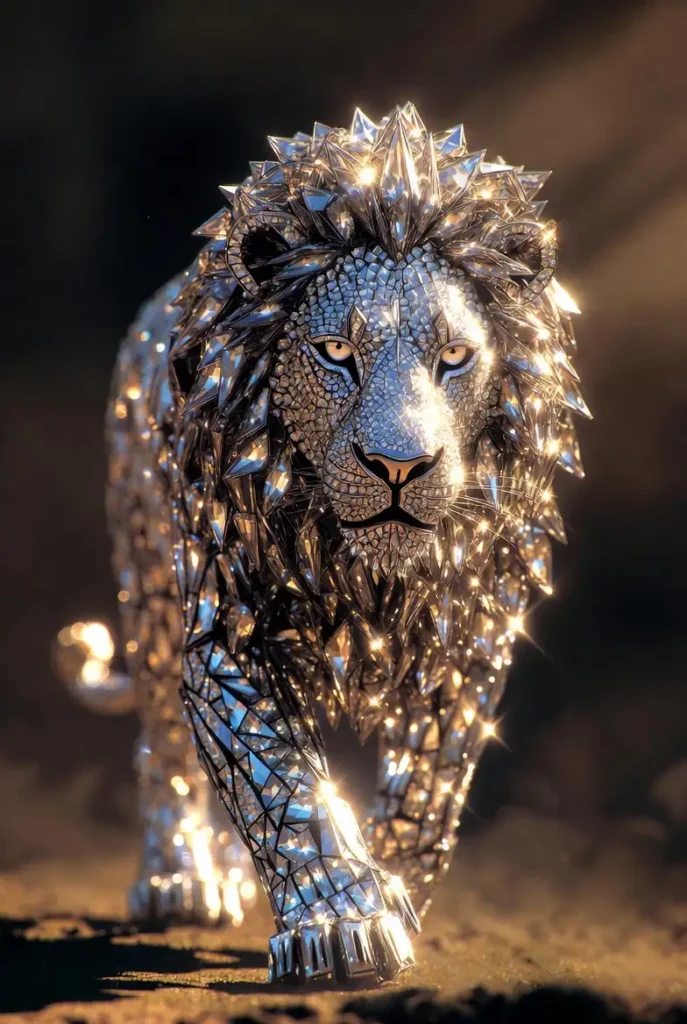 Diamond Body Lion Walking Viral AI Prompt 01