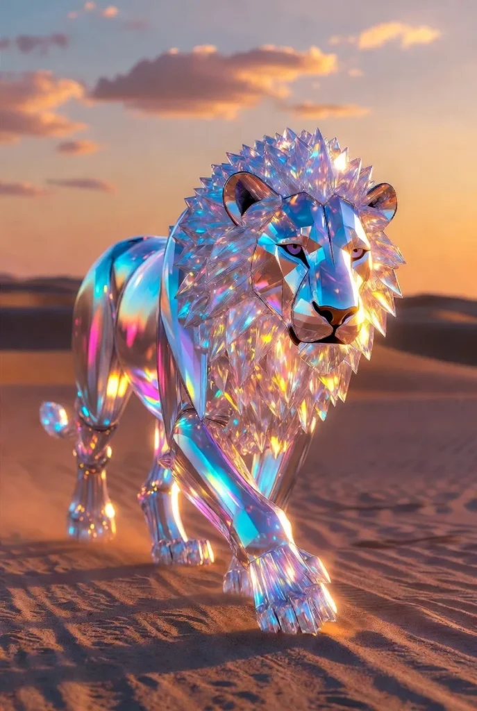 Diamond Body Lion Walking Viral AI Prompt 02