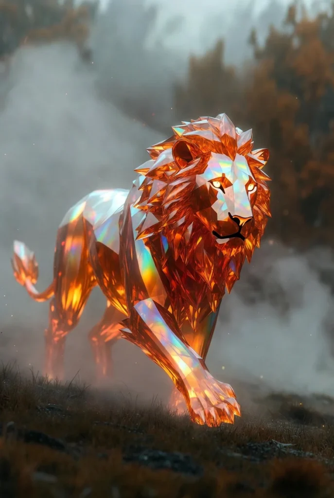 Diamond Body Lion Walking Viral AI Prompt 05