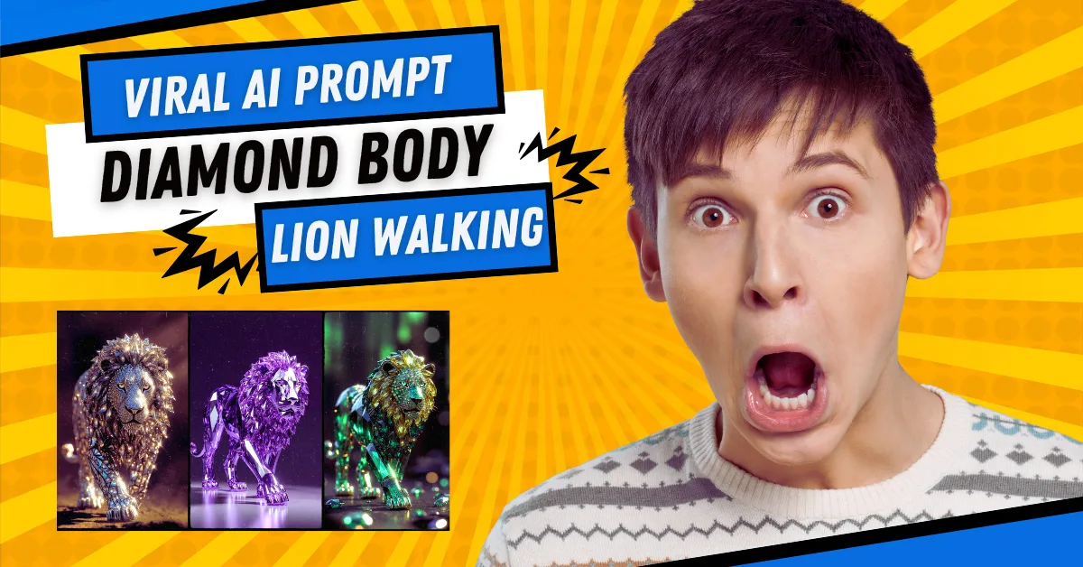 Diamond Body Lion Walking Viral AI Prompt