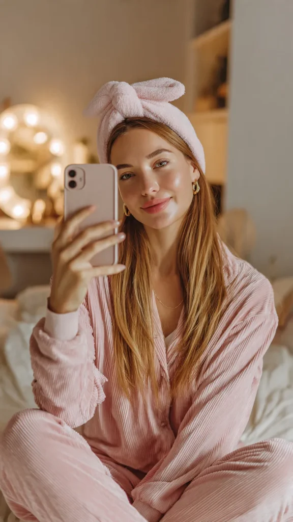 Pink Pajama Mirror Selfie - gemini ai photo prompt