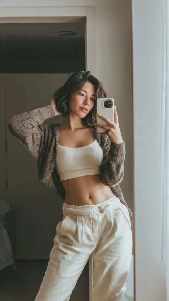 Mirror Fit-Check Lifestyle Portrait - gemini ai photo prompt